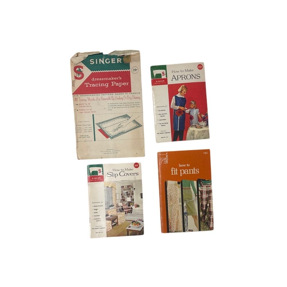 Vintage Singer Sewing Lot Tracing Paper & Booklets Aprons Slipcovers Pants